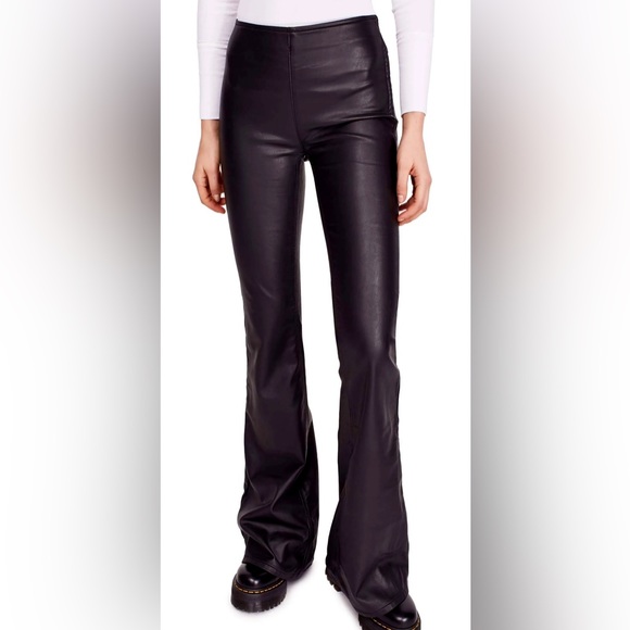 Free People Pants - NWT Free People Black Penny Pull on Vegan Leather Flare Pants Size 24